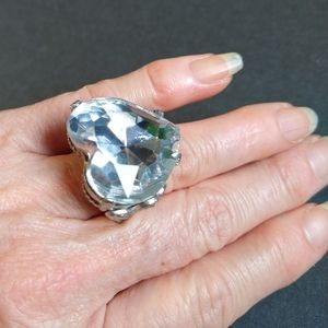 Heart Shaped Statement Ring Silver Adjustable Bling Engagement Valentine
